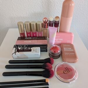 Assorted Pink Makeup Set by Various Brands — Blushes, Lipsticks & Brushes